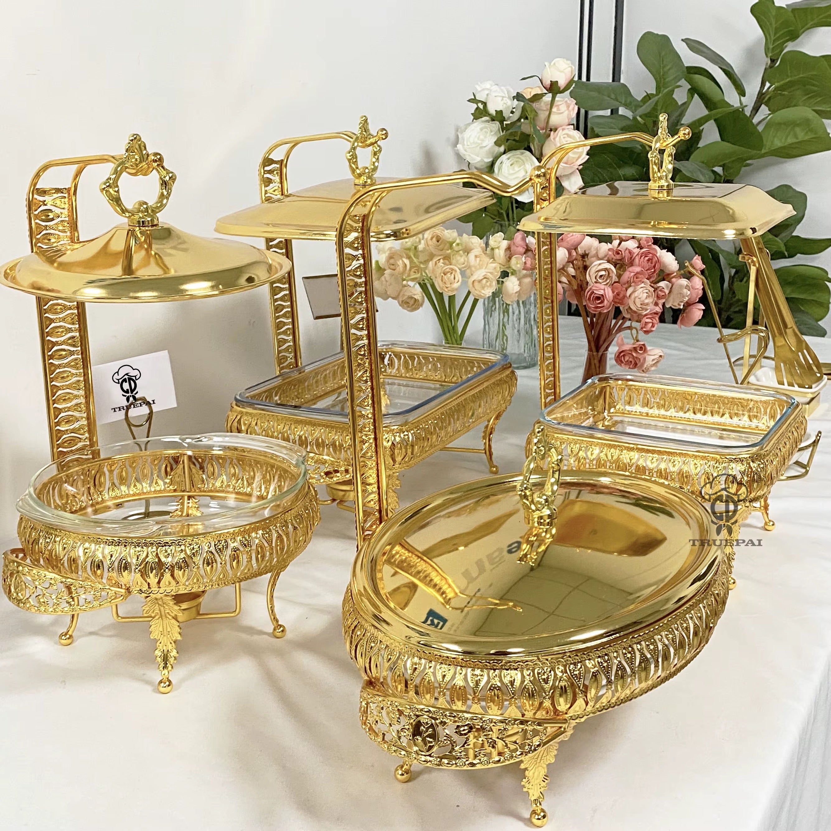 Luxury Golden Glass Hook Chafing Dish